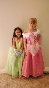 Arya at Alyssandra's 5th birthday party playing princess dress-up. 