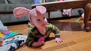 Garrett is on the move looking for his Easter eggs!