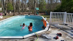 With the warmer weather, we opened our pool up. The pool is one of the kids' favorite activities!