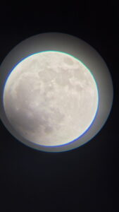 A view of the moon during the Lunar Eclipse taken from Alan's phone through the telescope. 