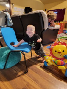 Garrett almost has this walking thing down!