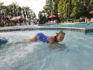 Arya enjoying the water park at the RV resort. 
