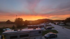 Sunset over the RV park in Cave City, KY. 