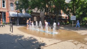 We took a day and went to downtown Knoxville. The kids had fun playing in one of the fountains / water features they had. 