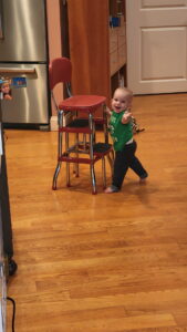 Garrett had a great time with the chair. He's ready to dance!