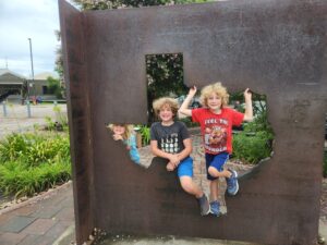 The kids had fun exploring and climbing on the structures at the welcome center. 