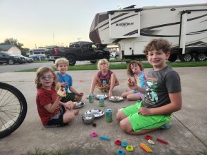Next stop, St. Louis. The kids enjoyed playing with another set of neighboring RV park kids and had a 'tea party' dinner. 