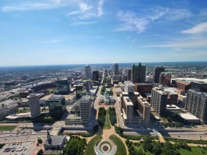 The view of St. Louis (west) from the arch. 