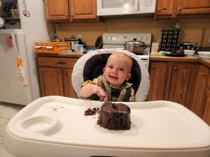 We celebrated Garrett's first birthday while visiting. He enjoyed smashing his cake!