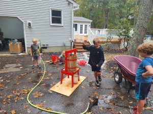 October also means apple harvest. We had a farm store just down the road that offered apple 'seconds' at a cheap price. The kids along with friend and fellow Cub Scout, Blake, pressed the apples into fresh cider. 