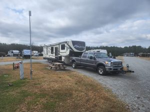 Pulling into the Carolina Crossroads RV park in North Carolina. This park had no wifi or cell service, which was mitigated wonderfully by the Starlink. 