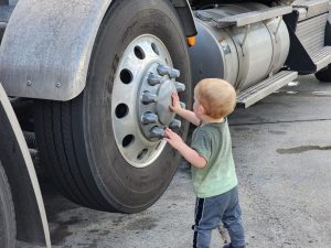Garrett performed a courtesy wheel check on the big rig as well. 